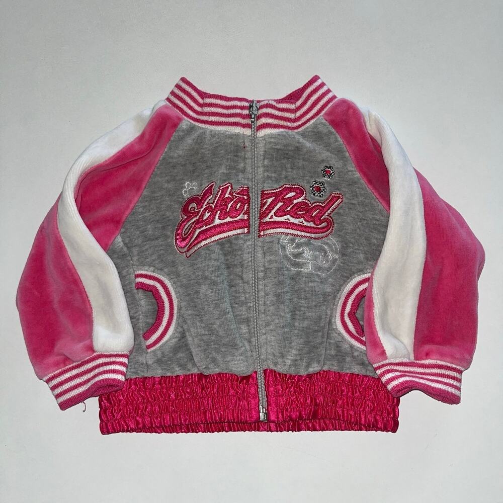 Baby Girl 6 Month Ecko Red Pink & Grey Velour Zip Up Jacket Y2K (0835)